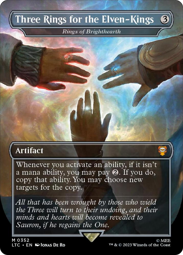 Three Rings for the Elven-Kings - Rings of Brighthearth (Borderless) (Surge Foil) [The Lord of the Rings: Tales of Middle-Earth Commander]